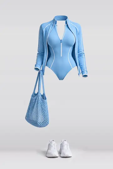 Blue swimsuit + jacket