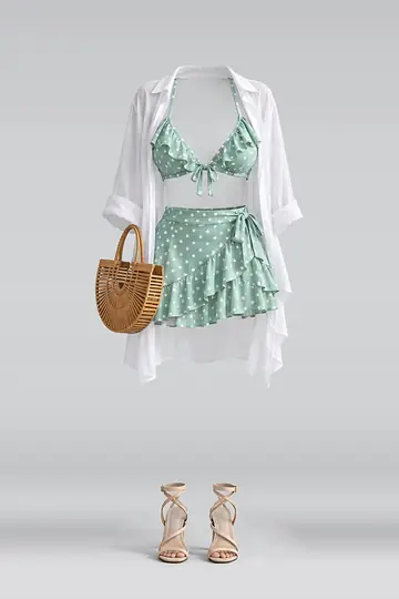 Mint polka-dot frill skirt + shirt
