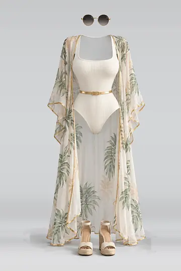 Cream swimsuit + gold belt