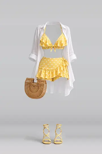 Yellow polka-dot frill skirt + shirt