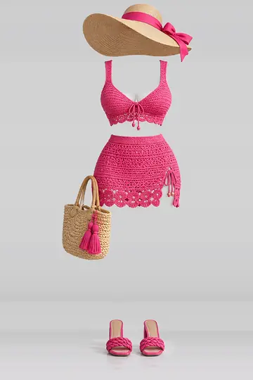 Pink knit mini skirt + hat