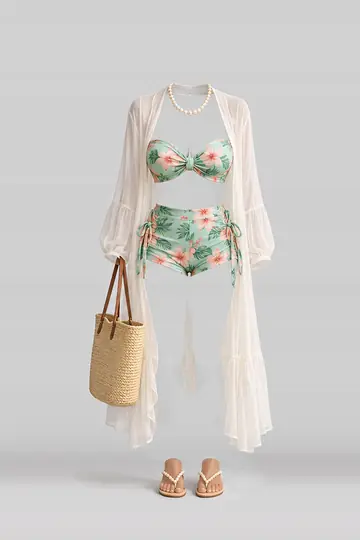 Mint floral trousers + cardigan