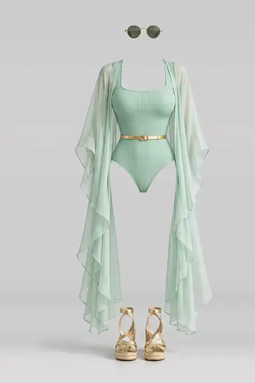 Mint swimsuit + gold belt