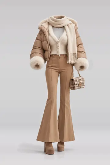 Ivory fur knit cardigan + trousers