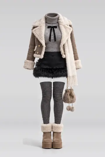 Grey turtleneck + knit ribbon