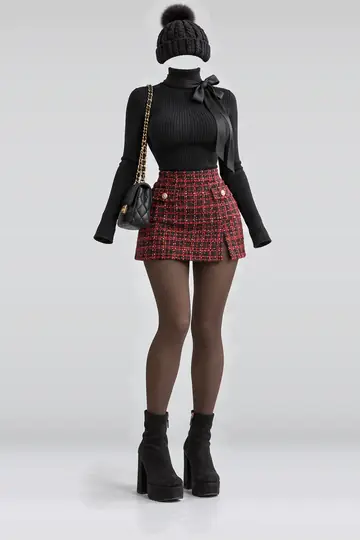 Black turtleneck + knit ribbon