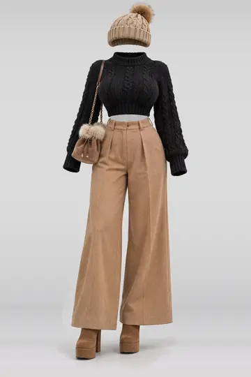Black knit sweater + wool trousers