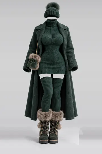 Green knit mini dress + wool coat