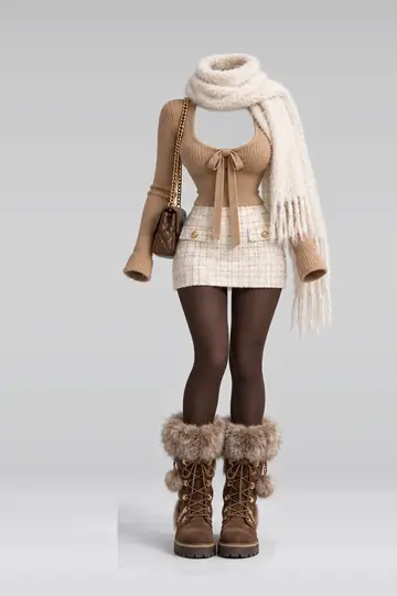 Knit top + ivory mini skirt