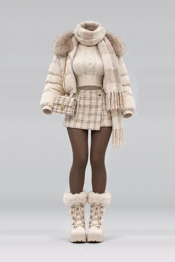 Ivory knit sweater + cream mini skirt