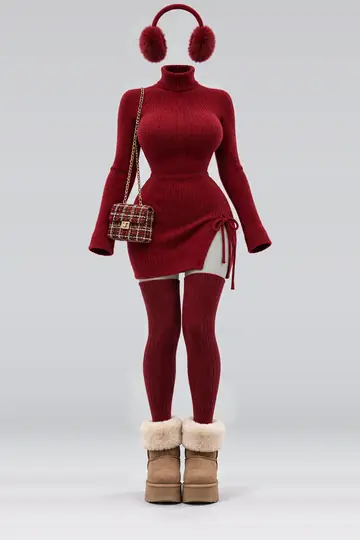Red knit dress + socks