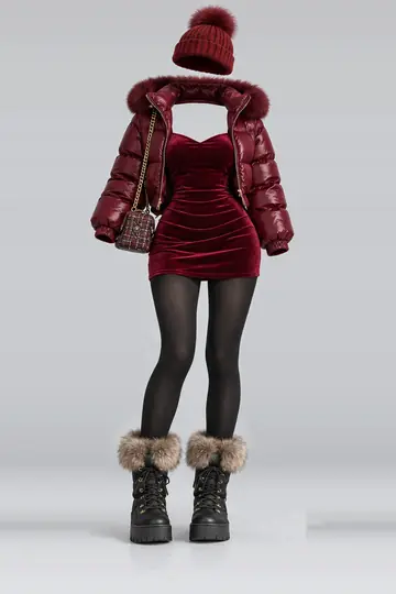Red velvet mini dress + jacket