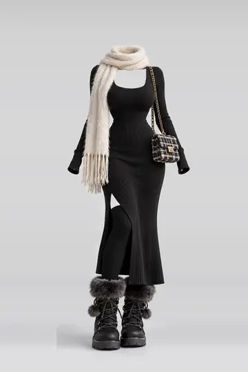 Black knit dress + socks