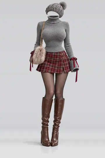 Grey turtleneck + knit ribbon