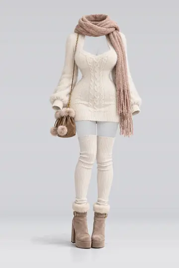 Ivory knit mini dress + socks