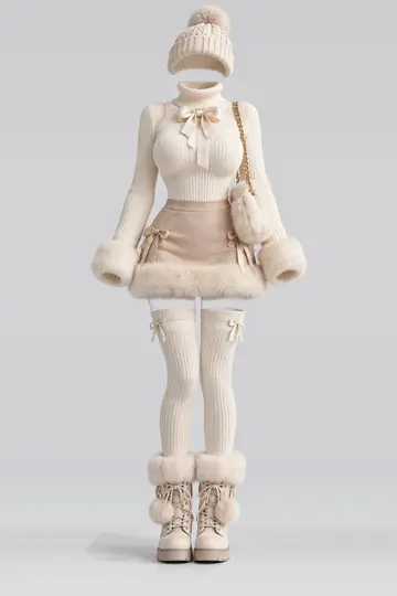 Cream turtleneck + knit ribbon