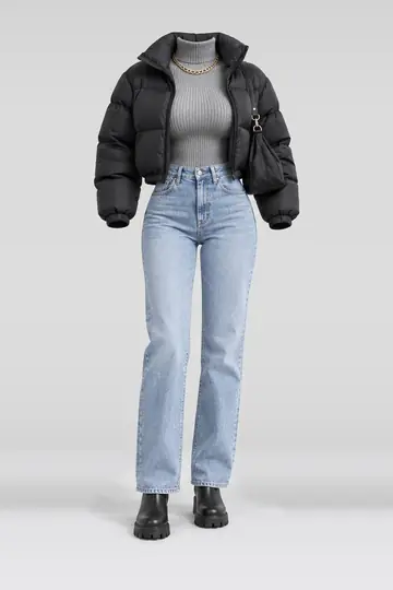Black jacket + grey knit top