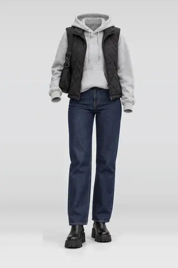 Black vest + grey hoodie