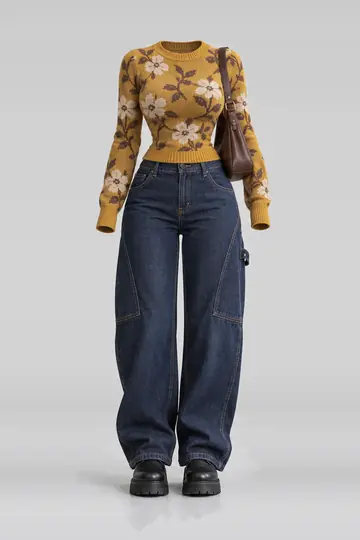 Knit denim jeans + black boots