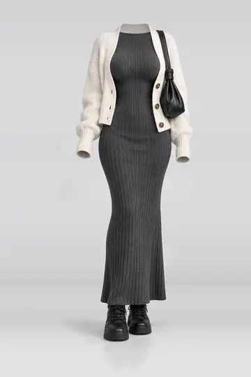Knit dress + ivory cardigan