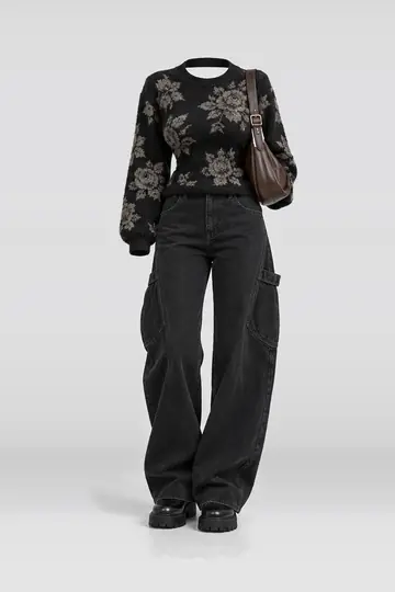 Black knit denim jeans + boots