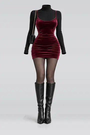 Burgundy camisole + mini dress