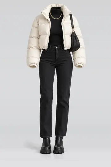 Ivory jacket + black knit jeans