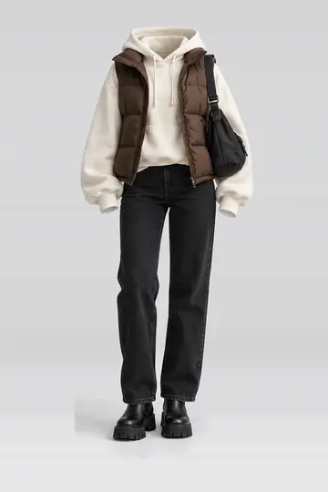 Brown vest + ivory hoodie