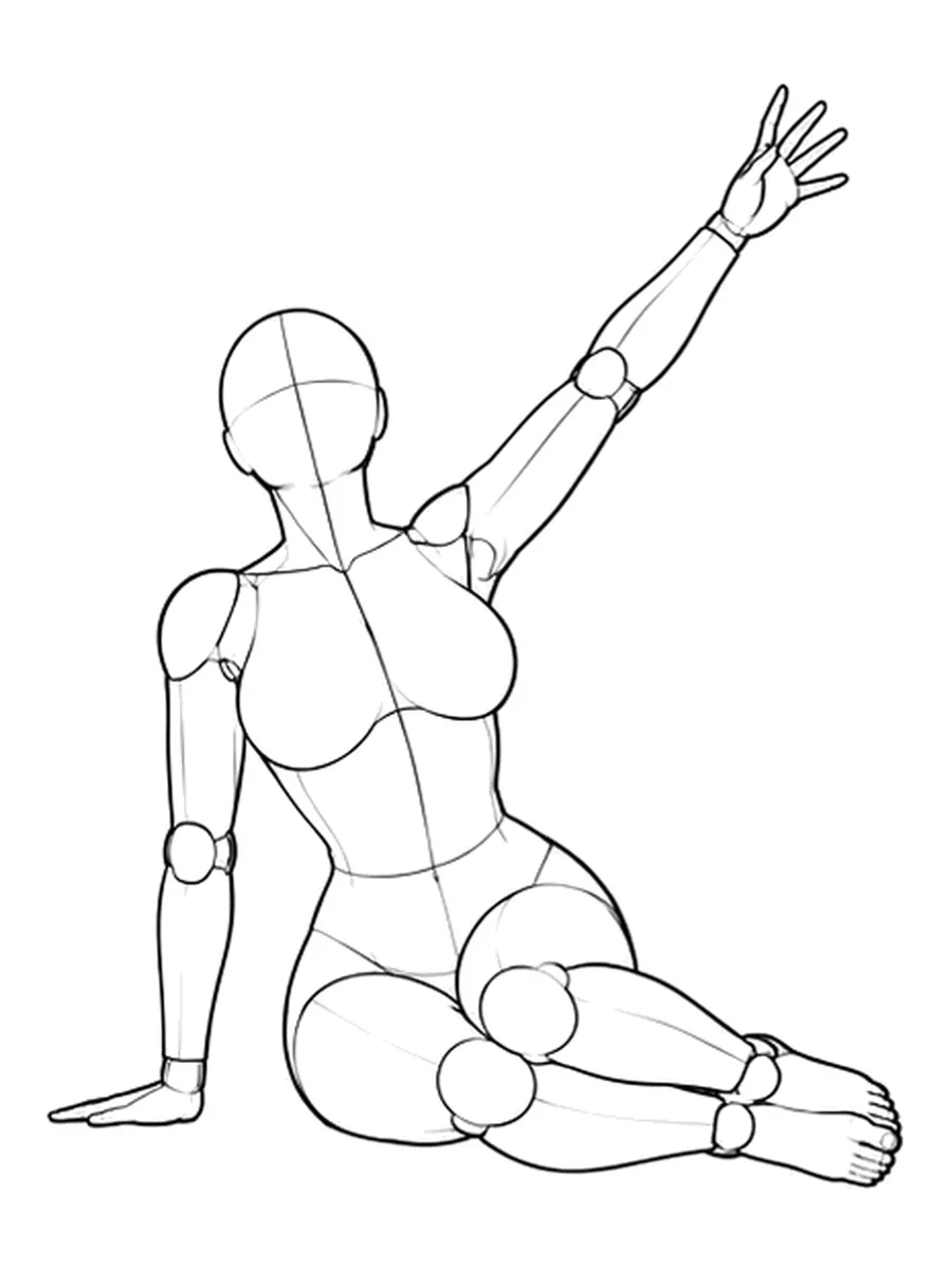 Side-sitting, one arm stretched up