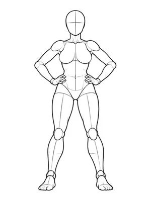 Standing legs apart, hands on hips