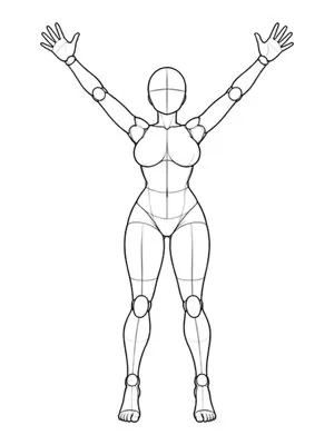 Standing on tiptoes, arms in a V