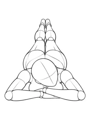 Lying prone, head resting on arms