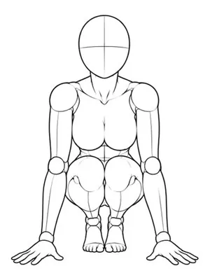 Squatting on tiptoes, both hands on the floor