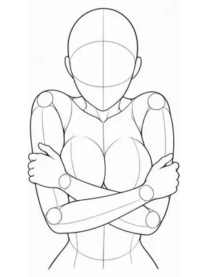 Shyly hugging oneself